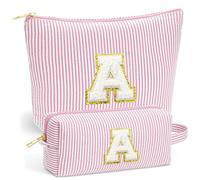 Fohufo Travel Makeup Bag Set - Initial Travel Toiletry Bag, Portable Make up Cosmetic Bag | Travel Essentials Travel Makeup Bag | Cute Pink/Purple/Blue Stuff Gifts for Women Mom Daughter Teacher