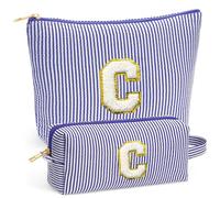 Fohufo Travel Makeup Bag Set - Initial Travel Toiletry Bag, Portable Make up Cosmetic Bag | Travel Essentials Travel Makeup Bag | Cute Pink/Purple/Blue Stuff Gifts for Women Mom Daughter Teacher, Blue