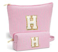 Fohufo Travel Makeup Bag Set - Initial Travel Toiletry Bag, Portable Make up Cosmetic Bag | Travel Essentials Travel Makeup Bag | Cute Pink/Purple/Blue Stuff Gifts for Women Mom Daughter Teacher, Pink