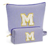 Fohufo Travel Makeup Bag Set - Initial Travel Toiletry Bag, Portable Make up Cosmetic Bag | Travel Essentials Travel Makeup Bag | Cute Pink/Purple/Blue Stuff Gifts for Women Mom Daughter Teacher, Blue