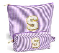 Fohufo Travel Makeup Bag Set - Initial Travel Toiletry Bag, Portable Make up Cosmetic Bag | Travel Essentials Travel Makeup Bag | Cute Pink/Purple/Blue Stuff Gifts for Women Mom Daughter Teacher