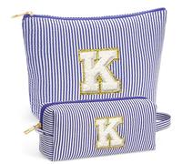 Fohufo Travel Makeup Bag Set - Initial Travel Toiletry Bag, Portable Make up Cosmetic Bag | Travel Essentials Travel Makeup Bag | Cute Pink/Purple/Blue Stuff Gifts for Women Mom Daughter Teacher, Blue