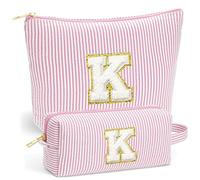 Fohufo Travel Makeup Bag Set - Initial Travel Toiletry Bag, Portable Make up Cosmetic Bag | Travel Essentials Travel Makeup Bag | Cute Pink/Purple/Blue Stuff Gifts for Women Mom Daughter Teacher