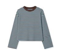 Foidiccx Striped Long Sleeve Shirt Women Y2k Oversized Crewneck Vintage Tops Fall Winter Drop Shoulder Cute Preppy Pullover, Brown Blue, S