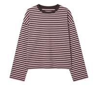 Foidiccx Striped Long Sleeve Shirt Women Y2k Oversized Crewneck Vintage Tops Fall Winter Drop Shoulder Cute Preppy Pullover, 01 Pink Brown, S