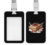 Foie Gras Toast Fashion ID Badge Holder Sliding Vertical Name Tag Card Protector with Lanyard