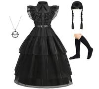 Foierp Gothic Princess Dress for Girls - Black Lace Costume with Accessories for Halloween, Birthday & Festive Occasions (3-12 Years)