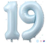 Foil 19 Balloon, Light Baby Blue Big Number 19 Balloons for Boy Birthday Party Decor, 40 Inch Helium Self Inflating Number 19 Pastel Sky Blue Balloon for Men 19th Birthday Party Anniversary Decoration