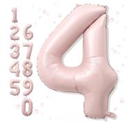 Foil 4 Balloon, Dusty Light Pink Big Number 4 Balloons for Birthday Party Decor, 40'' Self Inflating Number Four Pastel Blush Pink Balloon for 4th Birthday Party Anniversary Decoration