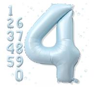 Foil 4 Balloon, Light Blue Big Number 4 Balloons for Boys Birthday Party Decor, 40 Inch Mylar Helium Self Inflating Number Four Sky Baby Blue Balloon for Kids 4th Birthday Party Anniversary Decoration