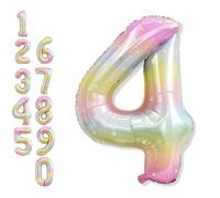 Foil 4 Balloon, Rainbow Number 4 Balloons for Kids Birthday Party Decor, 40'' Mylar Self Inflating Multicolor Colorful Stars Number Four Balloon for Girls 4th Birthday Party Anniversary Decorations