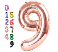 Foil 9 Number Balloons, Happy Birthday Decoration for 9th, Rose Gold Balloon Numbers 40 Inch for Girls Boys Women Men Engagement, Bridal Shower Party