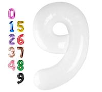 Foil 9 Number Balloons, Happy Birthday Decoration for 9th, White Balloon Numbers 40 Inch for Girls Boys Women Men Engagement, Bridal Shower Party