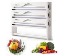 Foil and Cling Film Dispenser with Cutter, Wall Mounted Bamboo Organizer for 12 Inch Rolls, Kitchen Storage Solution for Foil, Film, and Wraps