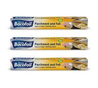 Foil and Parchment Paper 2 in 1 Easy to Shape 5m x 30cm | Durable and Tear Resistant | Non-Stick Coating - Pack of 3 Rolls