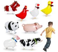 Foil Animal Air Balloons,8 Pcs Farm Animal Walking Balloons, Inflatable Animal-Balloon, Horse Duck Pig Rooster Cow Sheep Panda Shaped Helium Decor Gift for Kids Farm Birthday Party Supplies