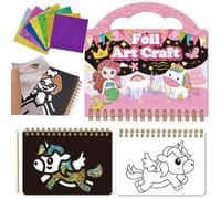 Foil Art, Foil Fun Craft Set Girls, Princesses Foil Fun Scratch Painting Art Set 2-in-1, DIY Colouring Sticker Craft Set, Unicorn Themes Foil Art Craft Sets for Children Girls Creative Gift