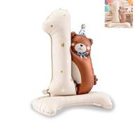 Foil Balloon 1st Birthday XXL Balloon 1 Cream Teddy Bear with Stand Self-Standing Balloon Number 1 Bear Birthday Girl Boy Children's Birthday Party