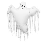 Foil Balloon Ghost with Fringe Cream and Black Elements - Approx. 93 x 86 cm Inflated for Air & Helium, Reusable, Includes Straw, Halloween Decoration, Large Ghost Balloon Party