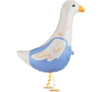Foil Balloon Goose, White and Blue, 47.5x69.5 cm, Walking Style, Helium Inflatable, with Straw