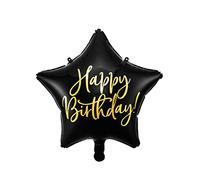Foil Balloon Happy Birthday 40cm Black Star FB93-010 with Golden Lettering for Classy Parties, Original and Safe Visual Inflatable Air Helium