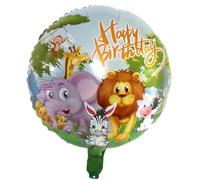 Foil Balloon Happy Birthday 45 cm - Round Animal Motifs Lion Elephant Zebra Giraffe for Birthday Parties, Can Be Filled with Air or Helium, Reusable with Automatic Valve, Perfect Party Decoration