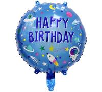 Foil Balloon Happy Birthday Astronaut Blue, 45 cm Round - Reusable, Can be Filled with Air or Helium - Perfect Party Decoration for Birthday, Theme Party, Spaceship Decoration Gift