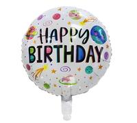 Foil Balloon Happy Birthday - Round 45 cm, Colourful Planet Design, Can Be Filled with Air or Helium, Ideal for Birthday, Wedding, Party - Automatic Valve, Reusable, Decoration Party