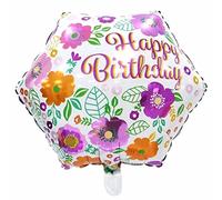 Foil Balloon Happy Birthday Square 45 cm - Colourful Flower Decoration for Parties, Weddings or Gifts - Can be Filled with Air or Helium, Automatic Closing Valve, Decoration Party Event