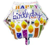 Foil Balloon Happy Birthday Square 45 cm with Silver Candles - Reusable Decoration for Birthday Parties, Weddings and Parties, Can Be Filled with Helium or Air, Includes Automatic Valve