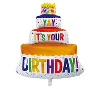Foil Balloon 'Happy Birthday' with Cake Motif and 'YAY It's Your Birthday' Lettering, Perfect for Birthday Parties and Anniversaries, Large Size 102 x 62 cm, Reusable and Easy to Inflate