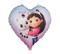 Foil Balloon Heart 45 cm Gabby's Dollhouse Gabis Cat House Balloon Birthday Girl Children's Party Helium Balloon Decoration Reusable Licensed Motif Set with Tube