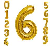 Foil Balloon Number - Giant Self Inflating Number Balloons 0to 9, Helium Balloon for Girls Boys Birthday Graduation Anniversary Halloween Party Decorations Supplies (Golden, Number 6)