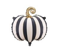 Foil Balloon Pumpkin Cream Black Striped with Gold Stem - Approx. 39 x 38 cm for Air & Helium Reusable Includes Straw Halloween Decoration Balloon Autumn Party Decoration Pumpkin Balloon