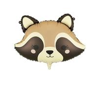 Foil Balloon Raccoon, Brown and Cream, 59x39 cm, Helium or Air Inflation, Includes Straw