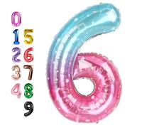 Foil Balloons, Happy Birthday Decoration for 6th, 40 Inch Number Balloons for 6, 16, 26, 60 Wedding Anniversaries Singles Party Graduation Children's Day, Blue and Pink