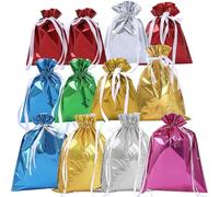 Foil Christmas Bags 12Pcs Assorted Size Solid Color Drawstring Bags Thickened Glossy Christmas Bag for Present ..