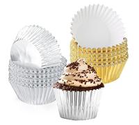 Foil Cupcake Liners, 200 PCS Foil Cupcake Cases for Baking, 75mm Gold Cupcake Cases, Premium Foil Baking Cups for Baking-Disposable Baking Cups on Weddings Birthdays Party(Gold and Silver)