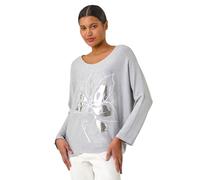 Foil Flower Print Tunic Top Roman Grey S