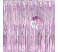 Foil Fringe Tinsel Backdrop Glitter,3pcs 3.3ft x 8.2ft Foil Curtain Decoration,Laser Foil Fringe Metallic Tinsel Door Hanging Foil Flow Silk Streamers for Birthday Wedding Holiday Party (Pink)