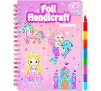 Foil handicraft for Kids-No Mess Colouring Book,Art & Craft Supplies Kits-Create Sparkly Princess Unicorn Pictures,Party Activity,DIY Creative Activity Travel Toy,Ideal Gifts for Girls Boys Ages 4+