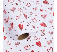 Foil Hearts Wrapping Paper Roll, Sliver Red Heart Mini Roll 17inx16.5ft-Luxury Gift Wrap for Valentine's Day,Anniversary, Mom's Mother Birthday, Wedding Party Bridal, Holiday,Wife,Girlfriend,Women