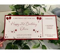 Foil Metallic Voucher Birthday Card, Birthday Gift Card, Personalised, Scratch Reveal, Ticket, Pamper Day, Present Surprise Reveal, Birthday Gift