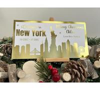 Foil Metallic Voucher Christmas Card, Personalised, Foil Ticket Travel Voucher For Christmas in New York