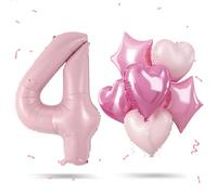 Foil Number 4 Balloon Light Pink for Girls, Big 4th Birthday Balloon Graduation Party Decor, 40 Inch Pastel Baby Pink 4 Balloons with Heart Star Helium Balloon for Women Four Anniversary Decorations