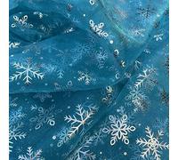 Foil Silver Snowflake Organza Christmas Frozen Costume Dress Displays Draping Backdrop Organdi Fabric Material | 54" - 137cm Wide | Sold per Metre (Turquoise Blue)