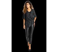 Roman Originals Women Foil Spot Print Top and Necklace - Ladies Autumn Everyday Summer Holiday V-Neckline Comfy Short Sleeve Soft Asymmetric Hem Cami Shirt Chiffon Blouses - Black - Size 16