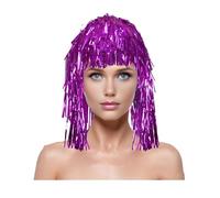 Foil Tinsel Wigs, Adult Shiny Party Disco Wig Headgear with Adjustable Elastic Cord Reusable Christmas Cosplay Supplies Rose Red L