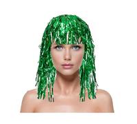 Foil Tinsel Wigs, Adult Shiny Party Disco Wig Headgear with Adjustable Elastic Cord Reusable Christmas Cosplay Supplies Green L