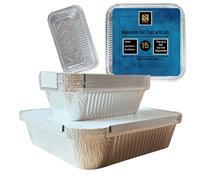 Foil Trays with Lids. 15 PACK Aluminium Takeaway Containers with Lids 2000ml (5pcs) & 650ml (10pcs). Large Aluminium Disposable Reusable Baking Freezing Cooking Food Storage Foil Food Container